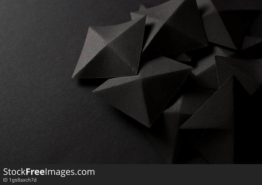 Black dark geometric 3d background, copy space