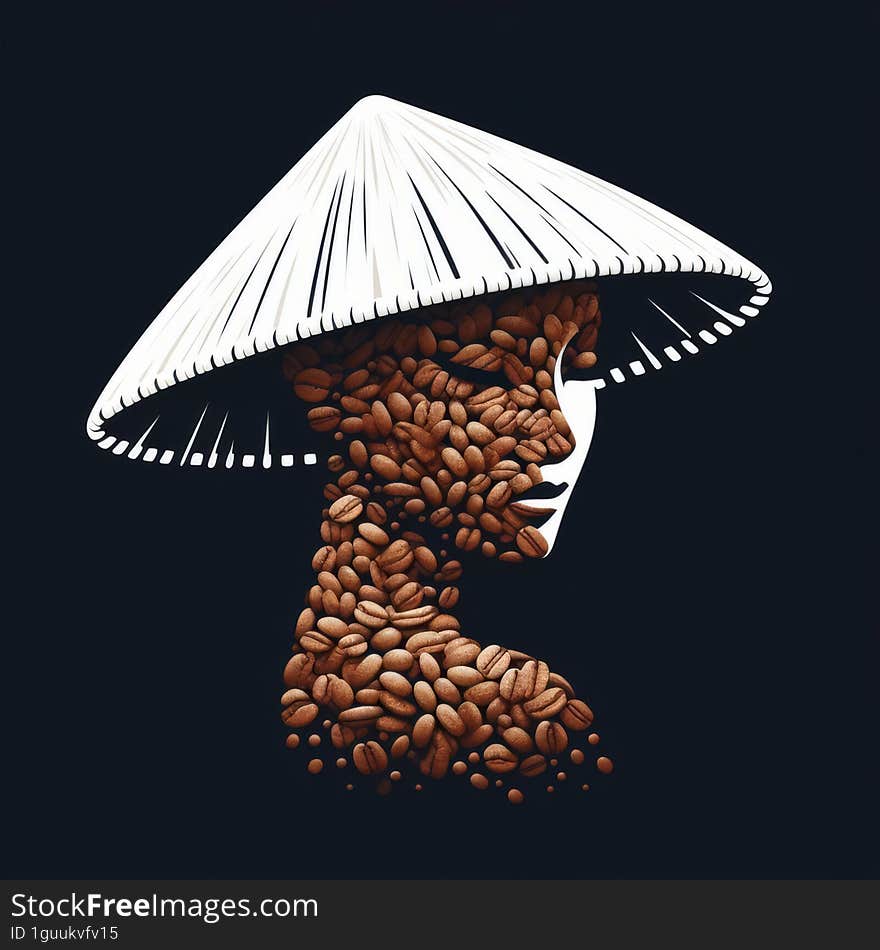 Woman face by coffee beans