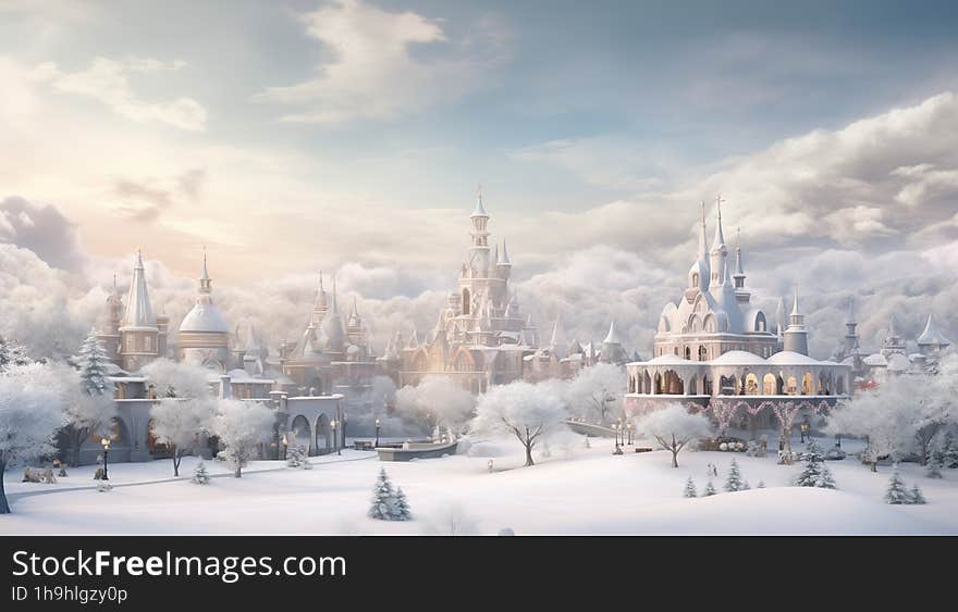 Panoramic View Of Winter Castle In The Morning