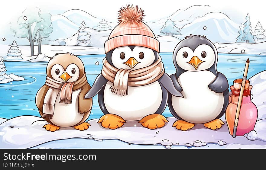 The illustration of three pinguin for Kid book illustration. The illustration of three pinguin for Kid book illustration