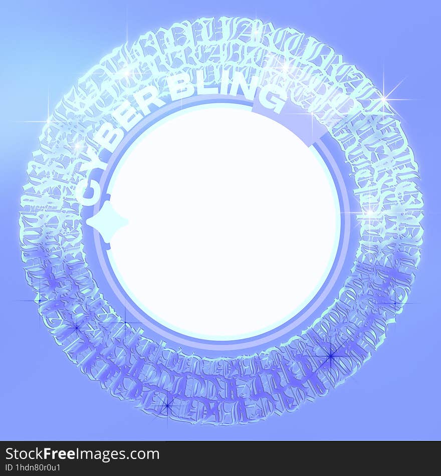 Ice Blue Glass Complex Gothic Circle Frame With Hologram Light Effect Template