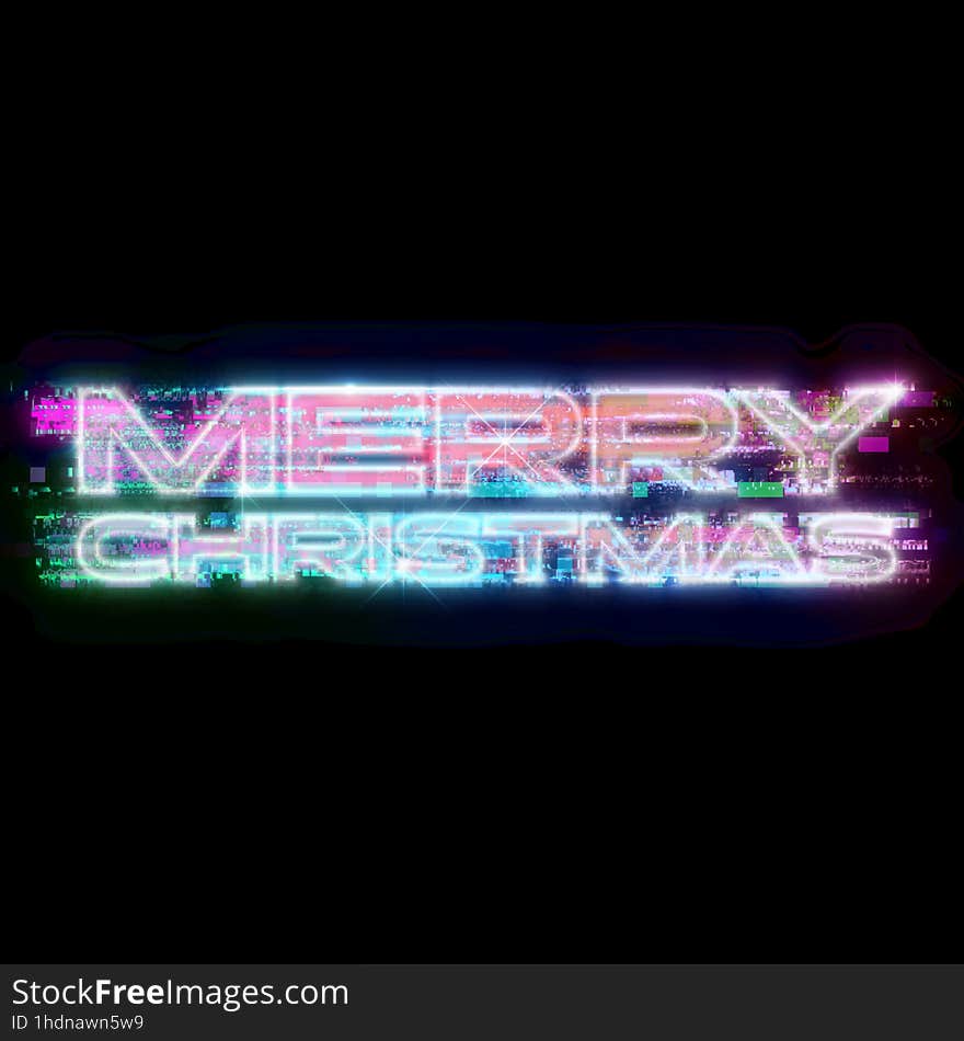 Neon Glitched Lights Merry Christmas Chrome Typography Template