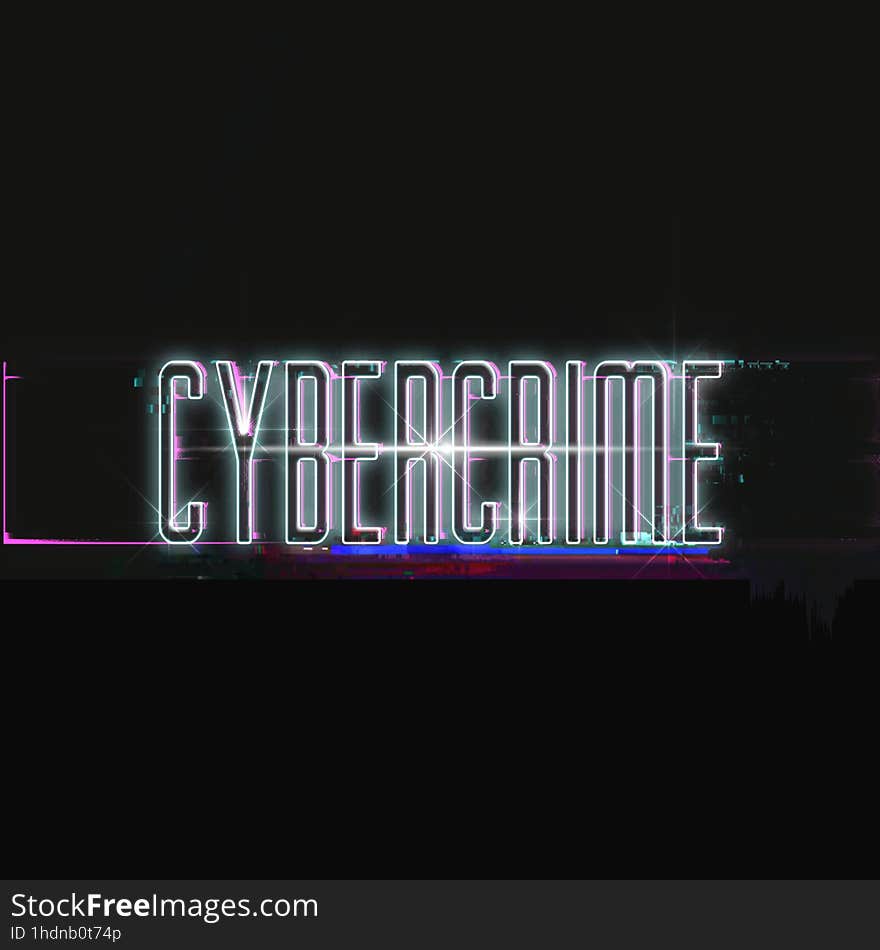 Glitched Signal Cybercrime White Chrome Typography Template, Black Background