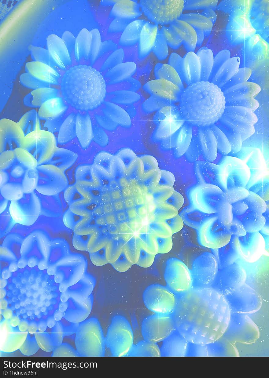 Blue Halftone Glowing Decoration Flower Shaped Coconut Jelly Illustration