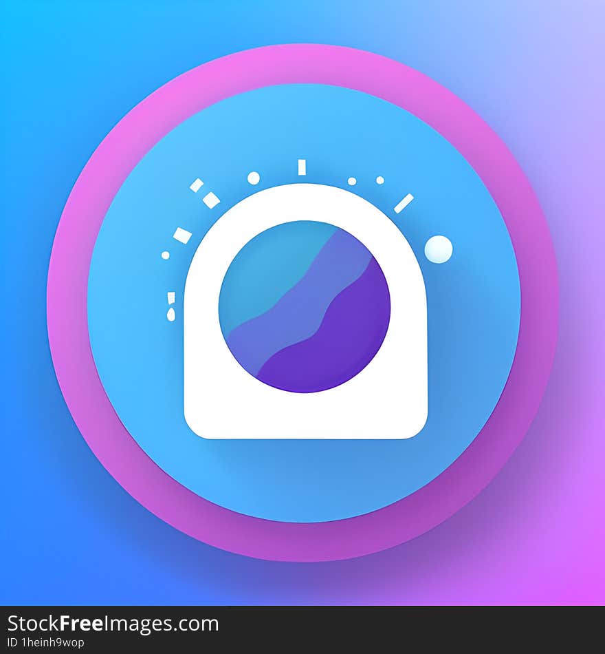 The image is an abstract gradient laundry icon, featuring a stylized representation of a laundry or washing machine set against a modern blue and pink gradient background. The design is rendered in a flat style with a simplistic approach, using geometric shapes to symbolize cleanliness and domestic chores.