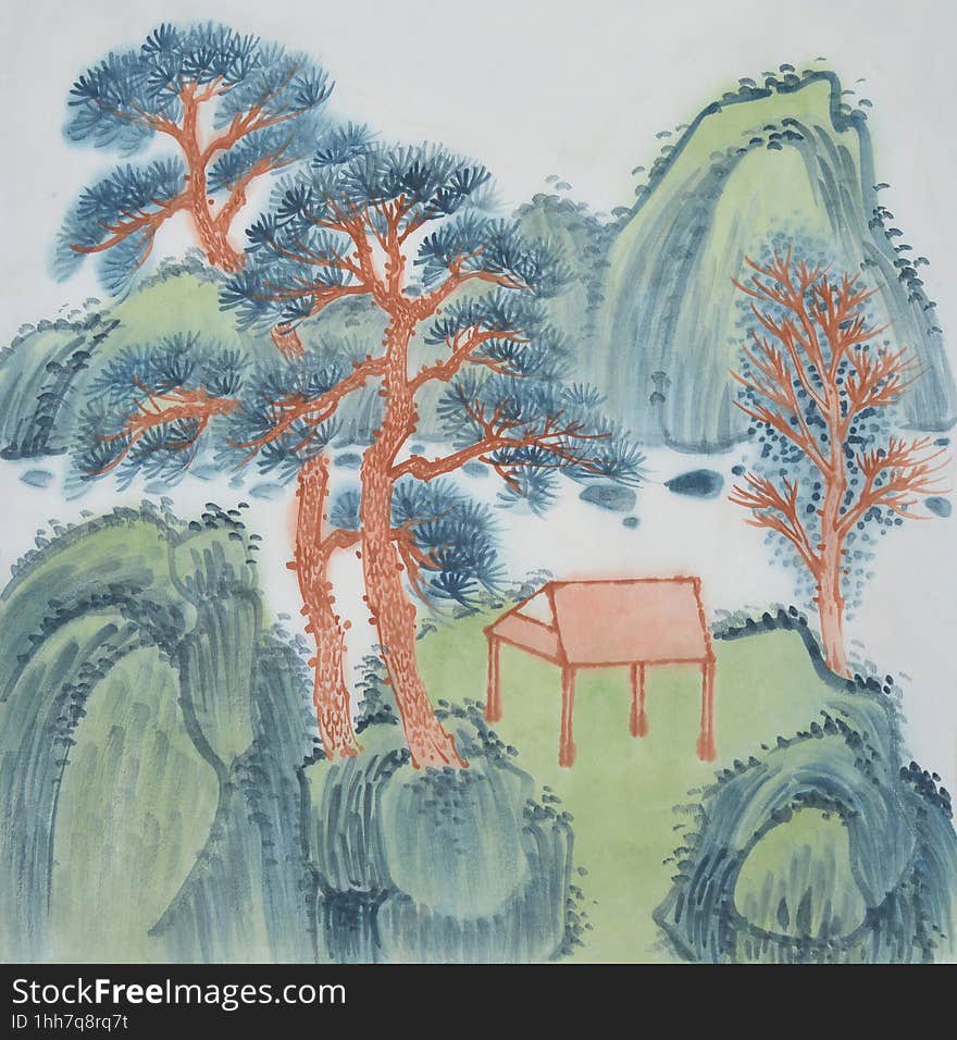 Original Chinese Landscape Painting,Ink Painting,Color on rice paper,Home Decoration. Original Chinese Landscape Painting,Ink Painting,Color on rice paper,Home Decoration.