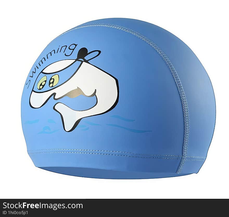 Blue kids swimming cap on white background