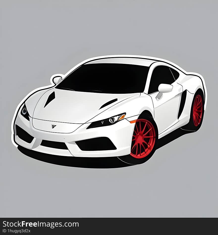 A sticker featuring a sleek, white sports car with contrasting black features and red wheels, capturing the essence of speed and luxury. A sticker featuring a sleek, white sports car with contrasting black features and red wheels, capturing the essence of speed and luxury.