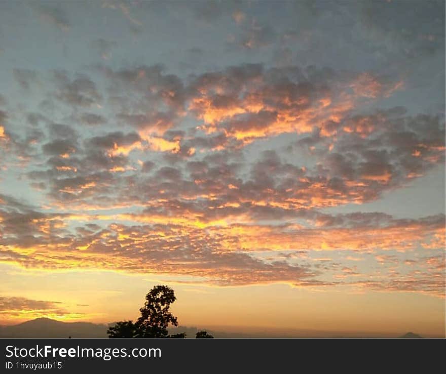 the sky in the morning is so beautiful, seen from the village of Waletelon, Temanggung, Indonesia