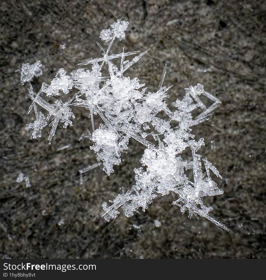 Macro photo of some snow crystals. Colibita, Bistrita-Nasaud, Romania. I used AI to remove noise.