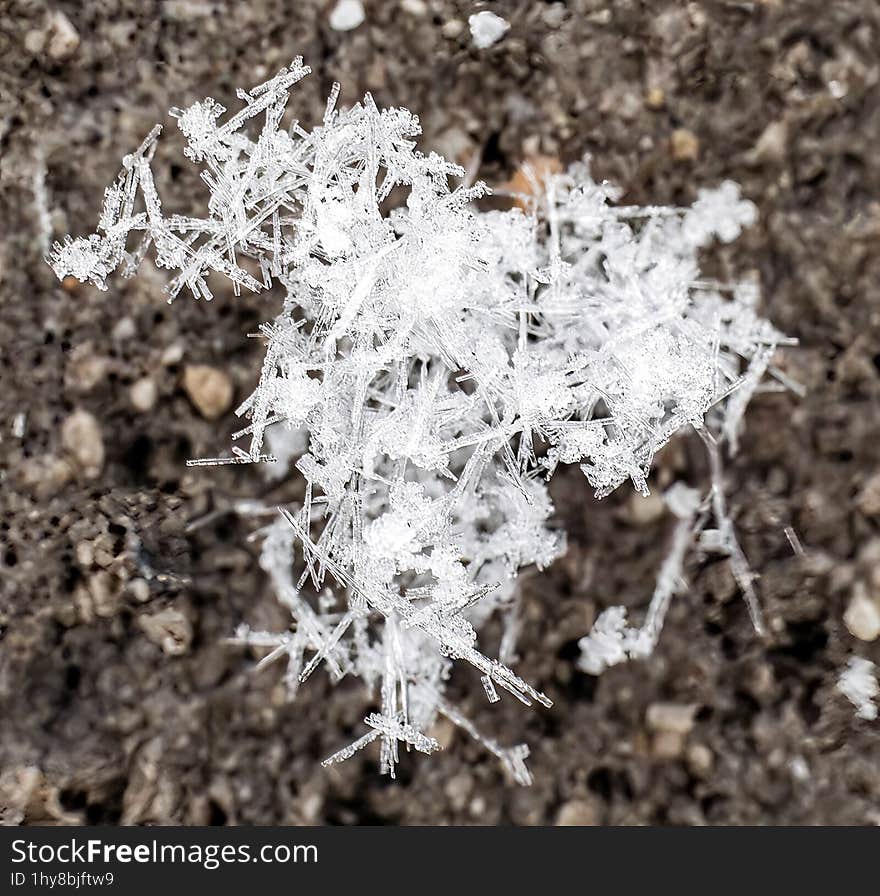 Macro photo of some snow crystals. Colibita, Bistrita-Nasaud, Romania. I used AI to remove noise.