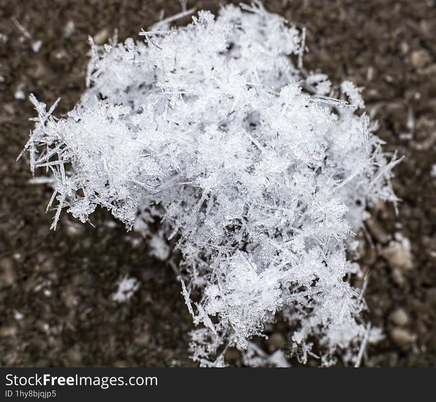Macro photo of some snow crystals. Colibita, Bistrita-Nasaud, Romania. I used AI to remove noise.