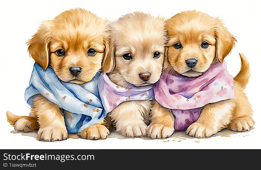 Three cute little Golden Retriever Puppies