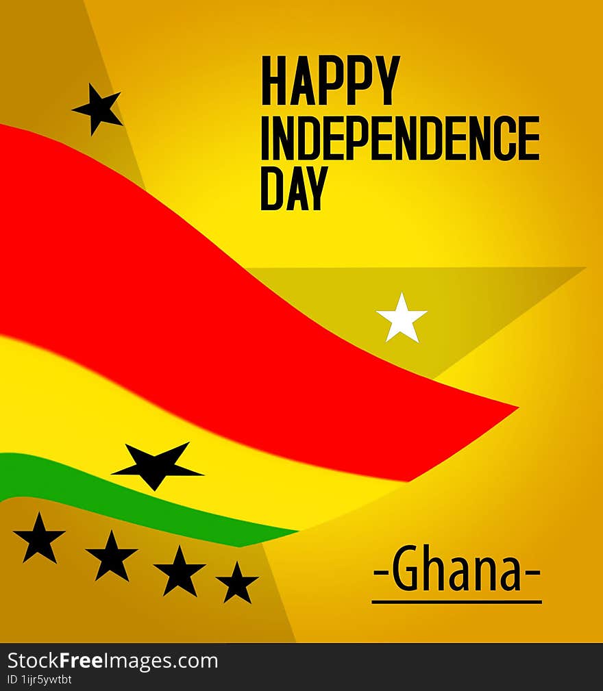 Happy Independence day Ghana flag on golden background