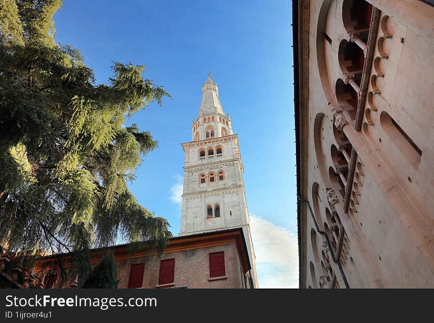 bell tower of the cathedral of modena city in italy