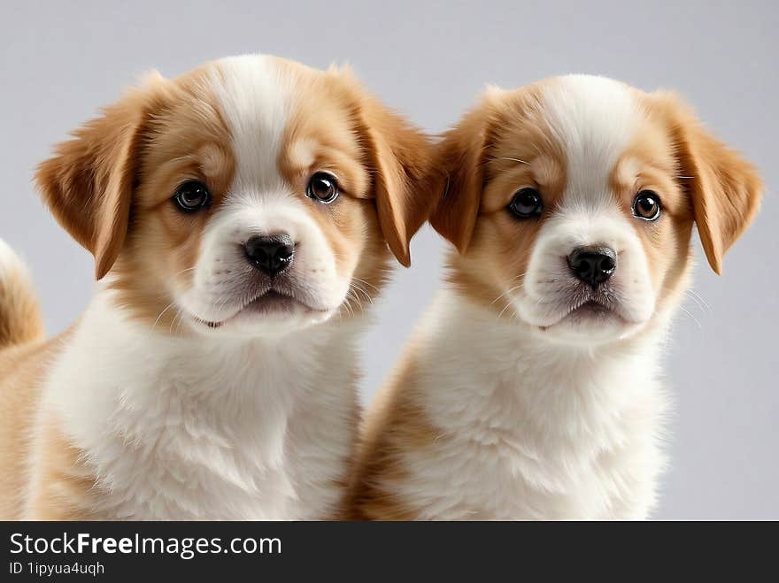 Two Fluffy Puppies with Caramel Patches and Soulful Eyes