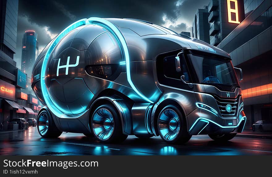 Cyberpunk chrome truck: futuristic design powered by hydrogen