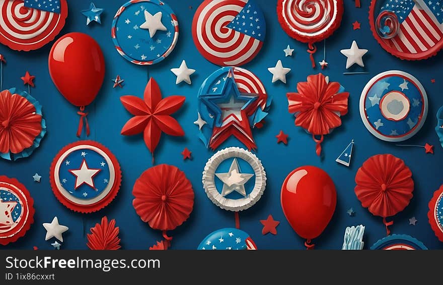 4th of July, clip-art, stickers, patriotic, generative-ai