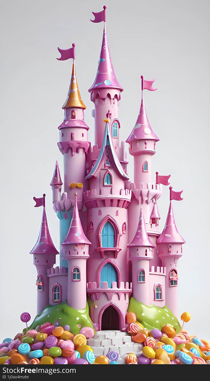 pink candy castle isolated on white background