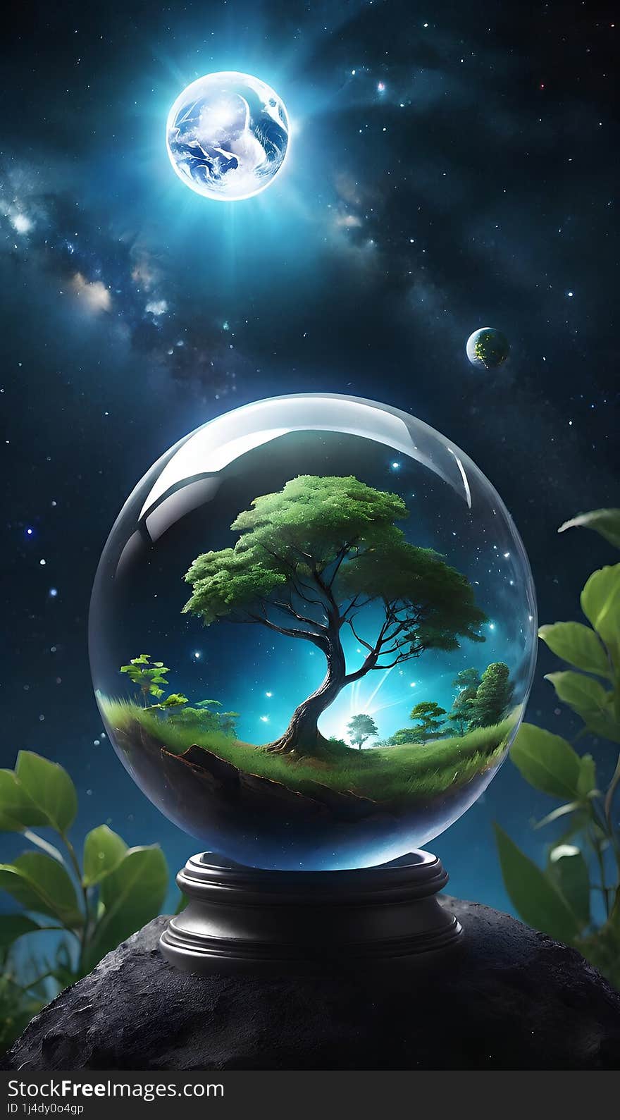 fragile living nature is enclosed in a sphere among endless space. fragile living nature is enclosed in a sphere among endless space