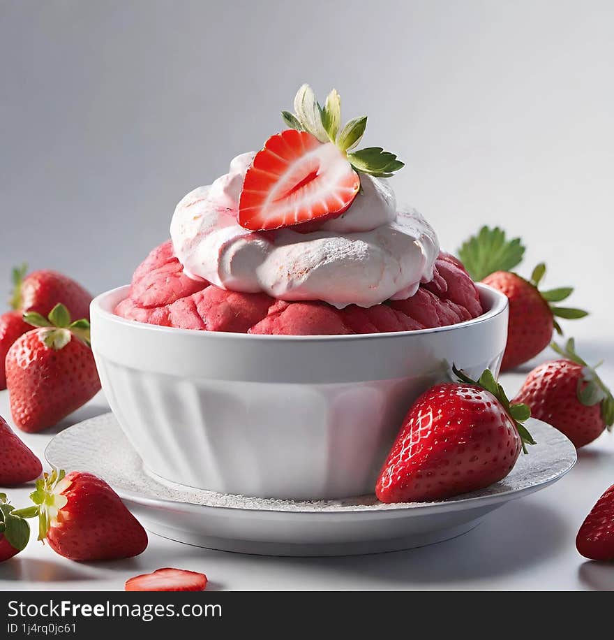 sweet dessert on the table with pastries, cream and fresh strawberries. sweet dessert on the table with pastries, cream and fresh strawberries