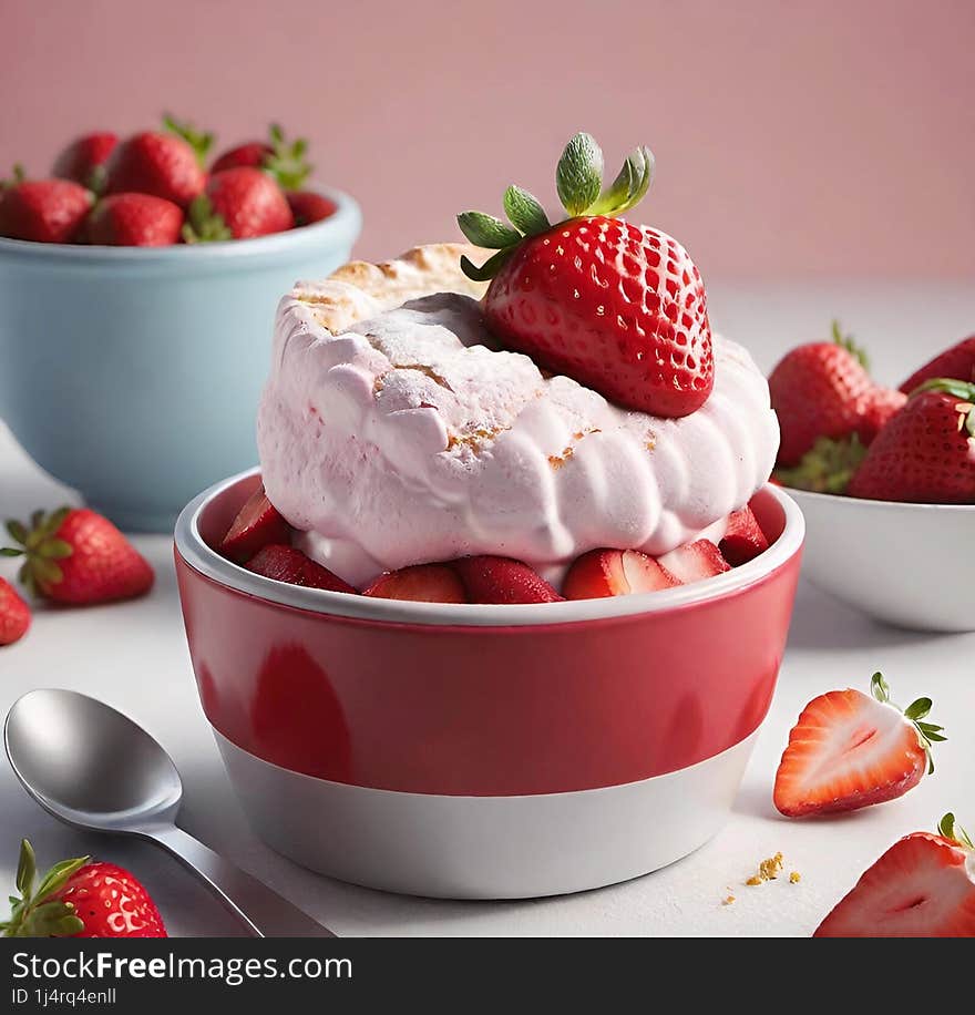sweet dessert on the table with pastries, cream and fresh strawberries. sweet dessert on the table with pastries, cream and fresh strawberries