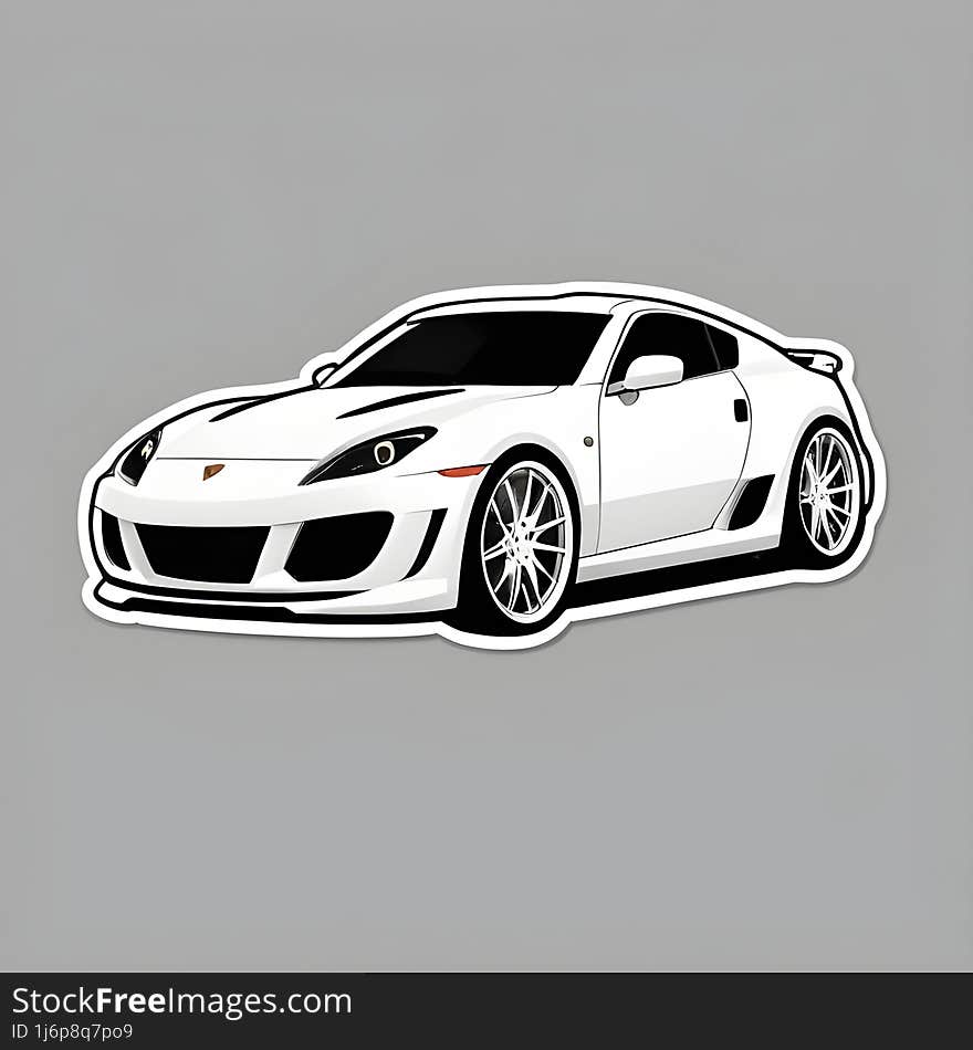 The sticker features a highly detailed and stylish white sports car with black and red accents, capturing the essence of speed and luxury. It�s a perfect emblem for car enthusiasts to showcase their passion for high-performance vehicles.
