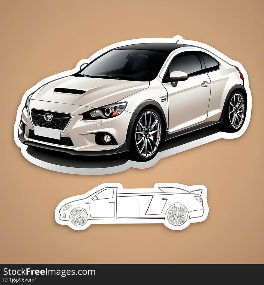 The sticker features a stylish performance car, capturing the essence of speed and luxury. The design emphasizes the car�s sleek l