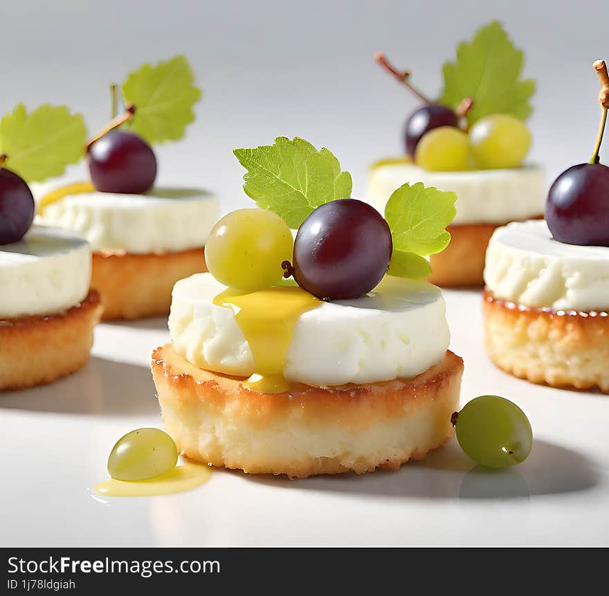 fresh airy cake on a plate isolated with grapes. fresh airy cake on a plate isolated with grapes