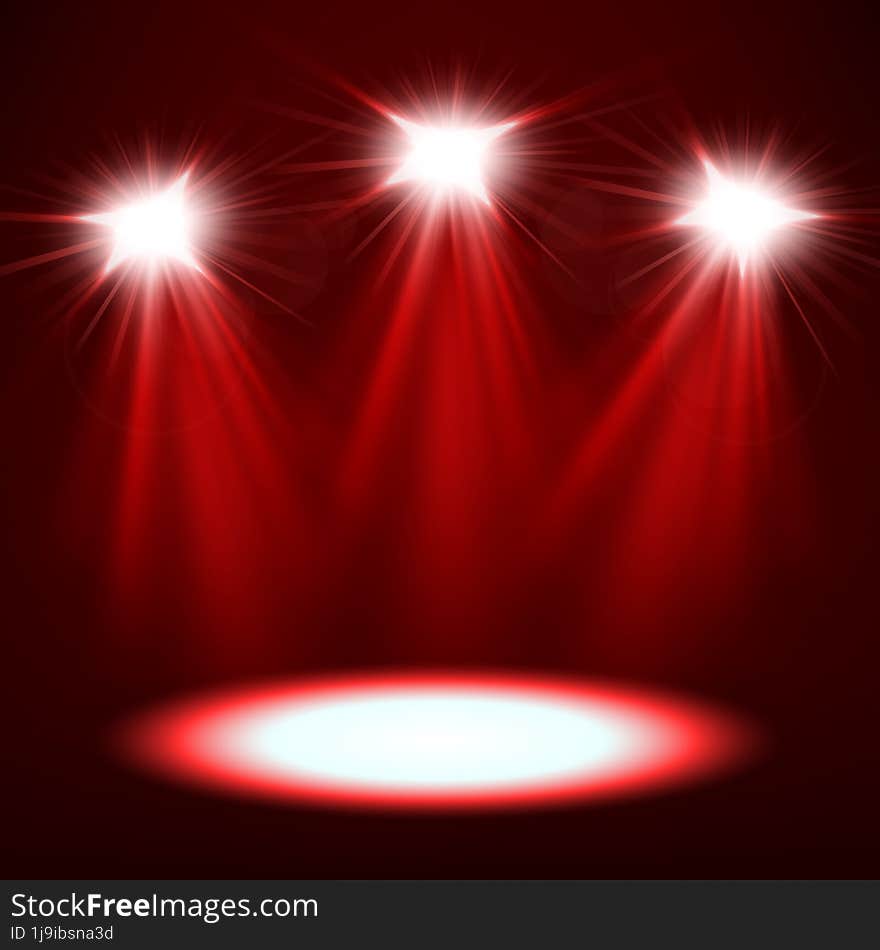 Red Spotlights Shining, Vector Illustration