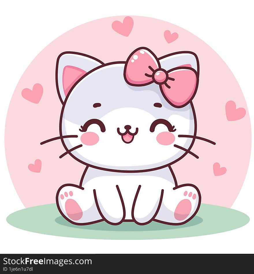 Vector Cute Kawaii Grey Cat Cartoon