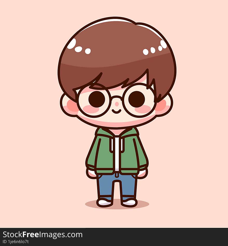 Cute Boy Wearing Green Jacket And Blue Jeans Kawaii Cartoon