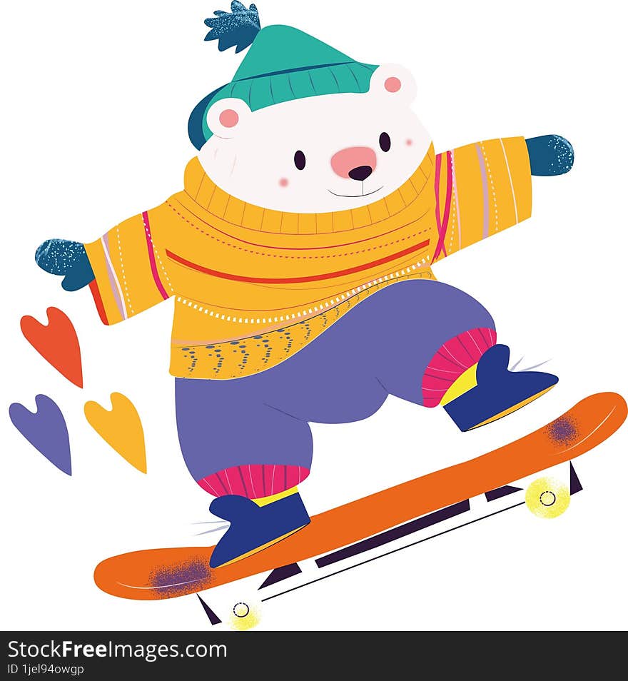 bear with skate, sport, cartoon