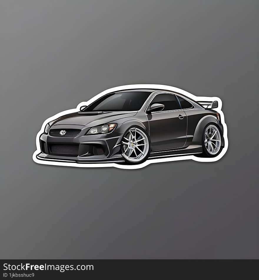 A sticker featuring a sleek, black sports car with a modern design. The car is depicted against a contrasting grey background, enhancing its dynamic appearance.