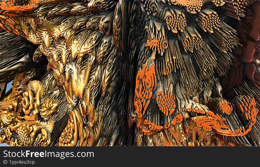 4k digital abstract, fractal golden art in explosion, fractal design