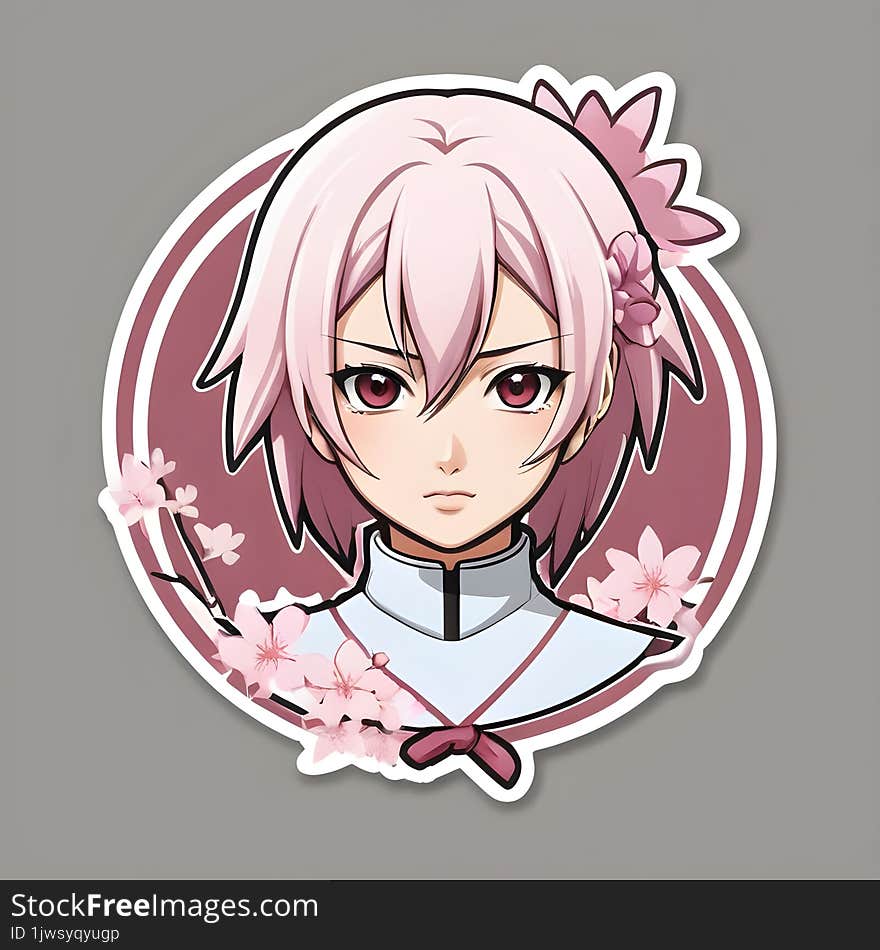 This sticker features a character with their face obscured, adorned in a traditional attire, surrounded by the serene beauty of bl