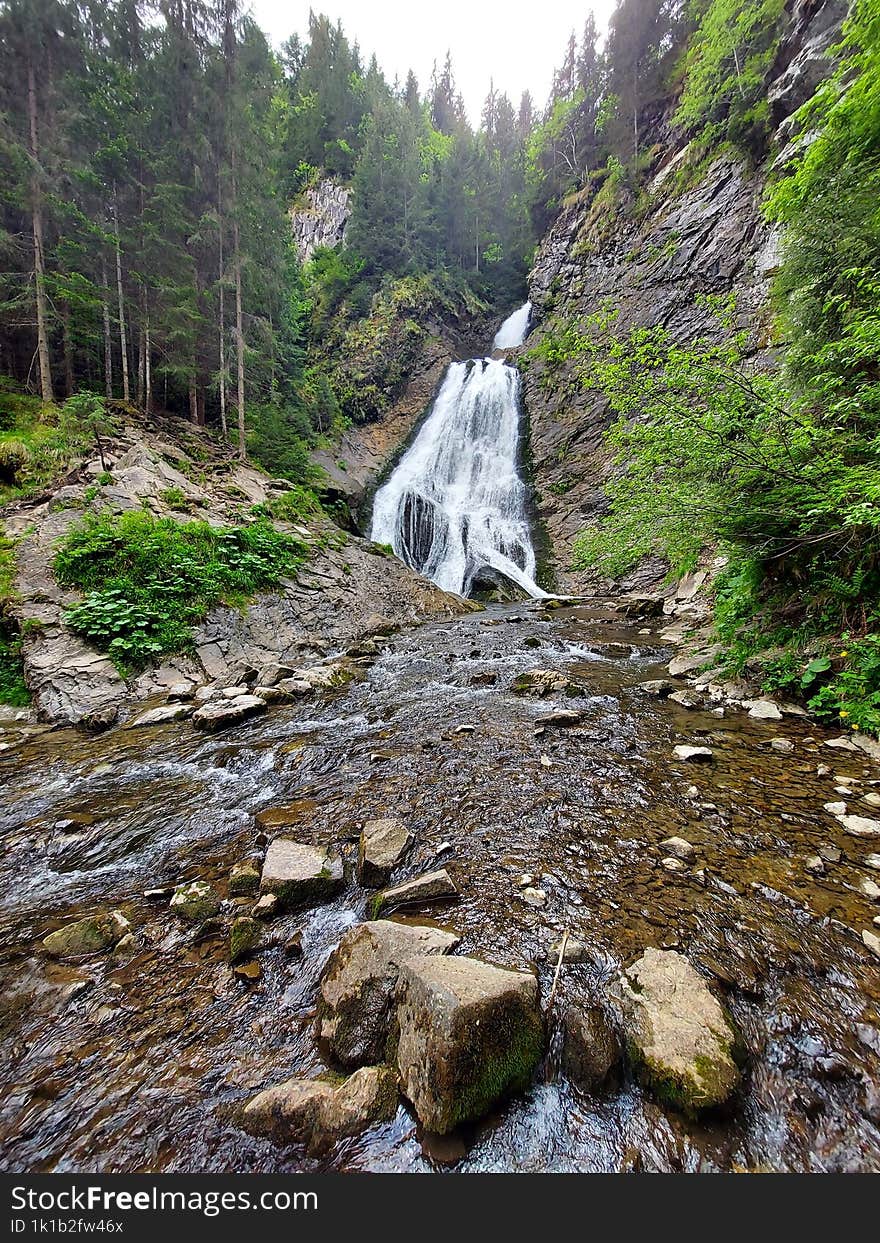 The bridal veil waterfall in the forest