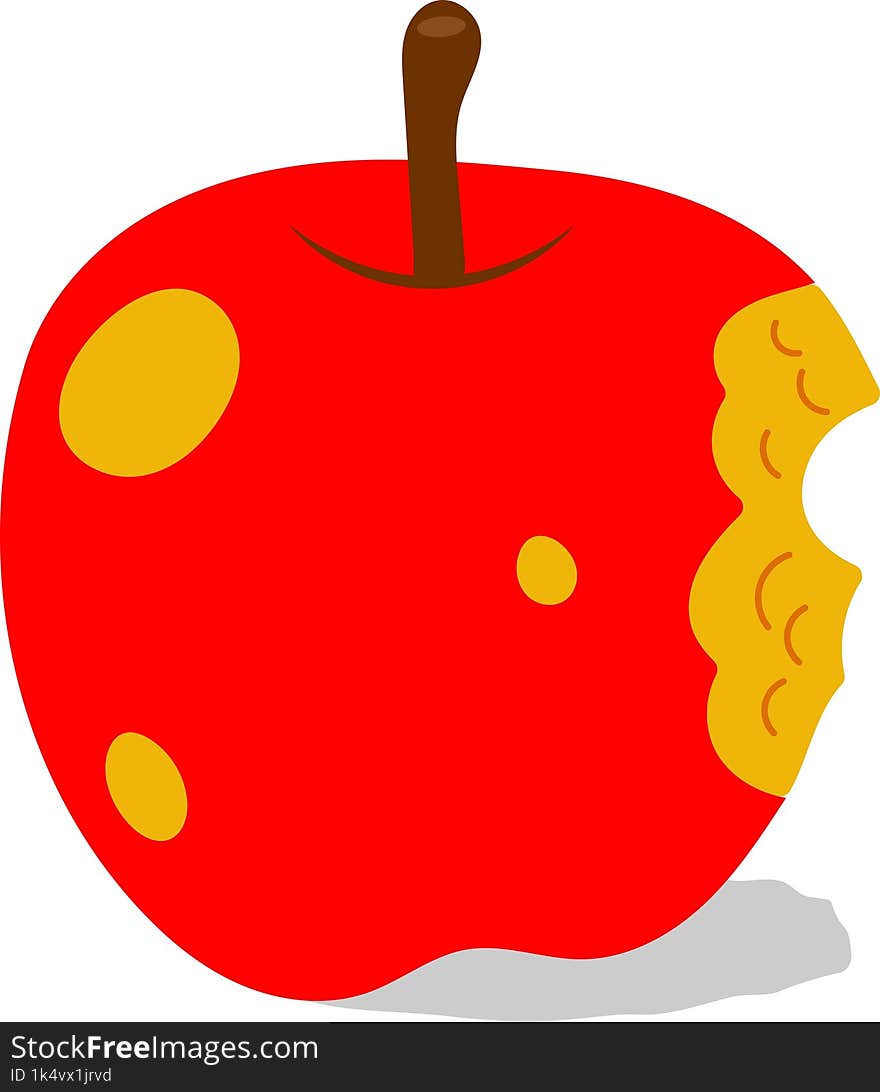 The apple& x27 s vibrant red hue denotes both its ripeness and freshness. In the meanwhile, the bite marks indicate that the apple has been harmed by a variety of factors, potentially as a result of animal or insect activity.