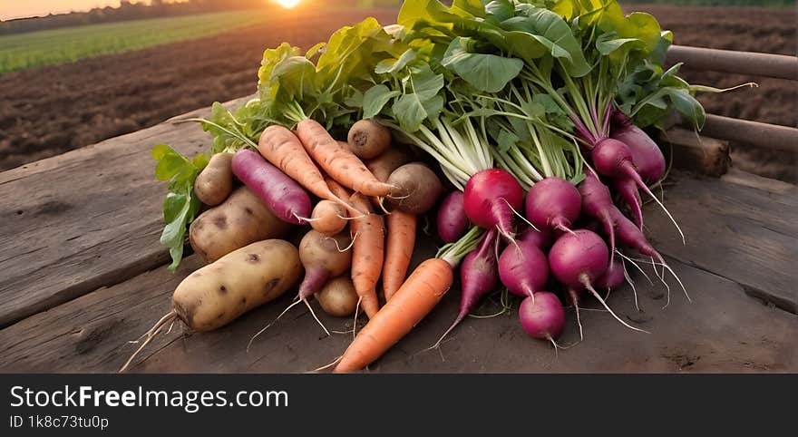 Fresh vegetables, potato, radish, tomato, carrot, beetroot in wooden ground on farm at sunset. Freshly bunch harvest. Healthy organic food, agriculture, top view 8k photography. Fresh vegetables, potato, radish, tomato, carrot, beetroot in wooden ground on farm at sunset. Freshly bunch harvest. Healthy organic food, agriculture, top view 8k photography