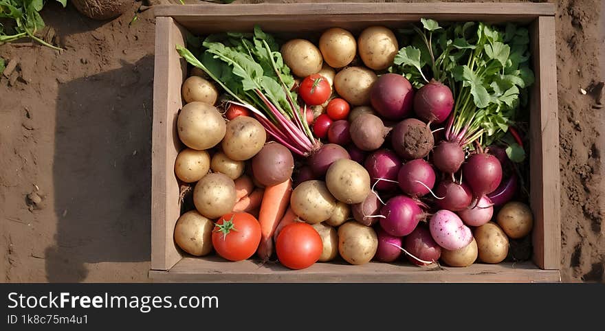 Fresh vegetables, potato, radish, tomato, carrot, beetroot in wooden ground on farm at sunset. Freshly bunch harvest. Healthy organic food, agriculture, top view 8k photography. Fresh vegetables, potato, radish, tomato, carrot, beetroot in wooden ground on farm at sunset. Freshly bunch harvest. Healthy organic food, agriculture, top view 8k photography