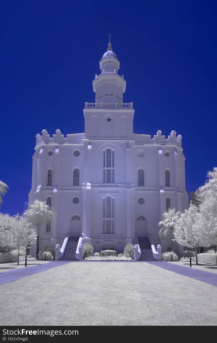 Infrared False color blue and white The Utah Saint George Temple of the Church of Jesus Christ of Latter Day Saints