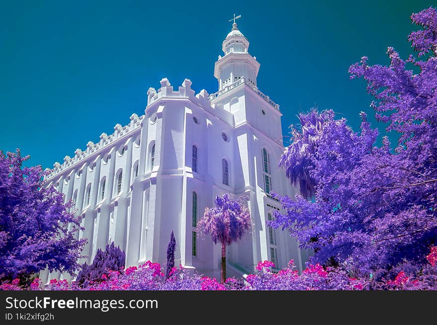 False color infrared - Saint George Temple purple trees The Church of Jesus Christ of Latter Day Saints