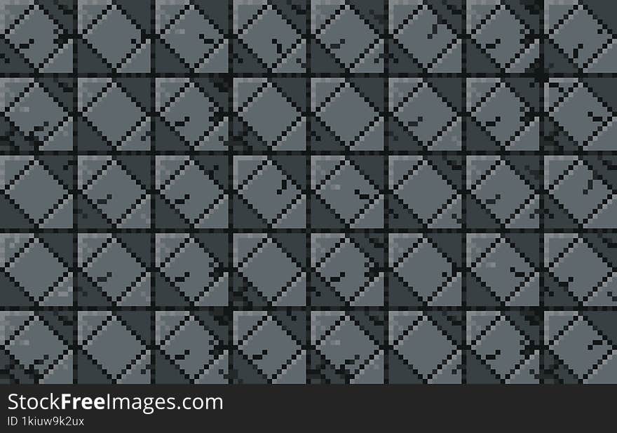 Pixel art Tileset. 2D Dungeon Steel Wall Texture with shadowing - Assets for Game - steel concrete seamless with dark background.