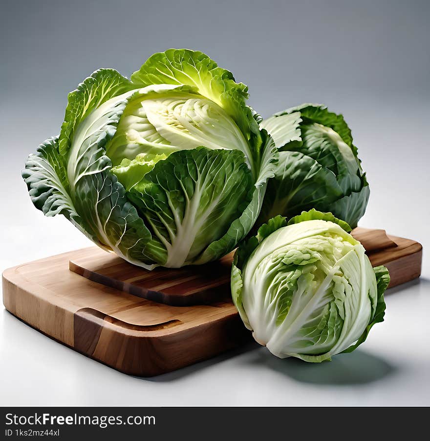 fresh savoy cabbage on wooden table isolated