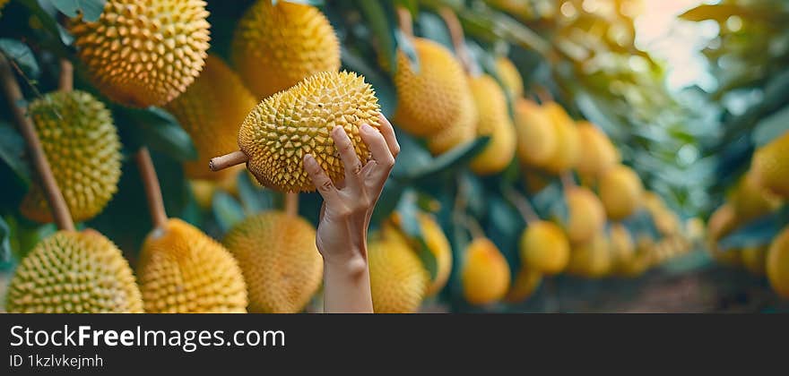 Durian Orchard CloseUp View Of Freshly Picked Jackfruit And Dragonfruit Showcasing Exotic Textures And Colors