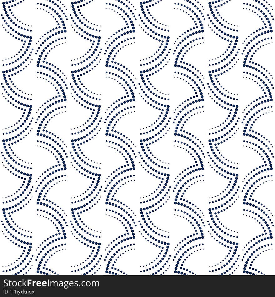 Art nouveau seamless pattern with many circles. Calm dark blue and vintage white colors design. Geometric many rings ornament. Arch shaped pattern. For printing wallpaper, giftpapers, textile