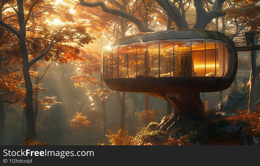 High definition Photo of a Luxury Glass Treehouse Floating Above a Lush Green Forest Canopy. High definition Photo of a Luxury Glass Treehouse Floating Above a Lush Green Forest Canopy