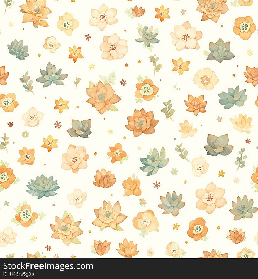 A seamless pattern showcasing the textures of succulents in beige and green tones, ideal for a minimalist and organic background.