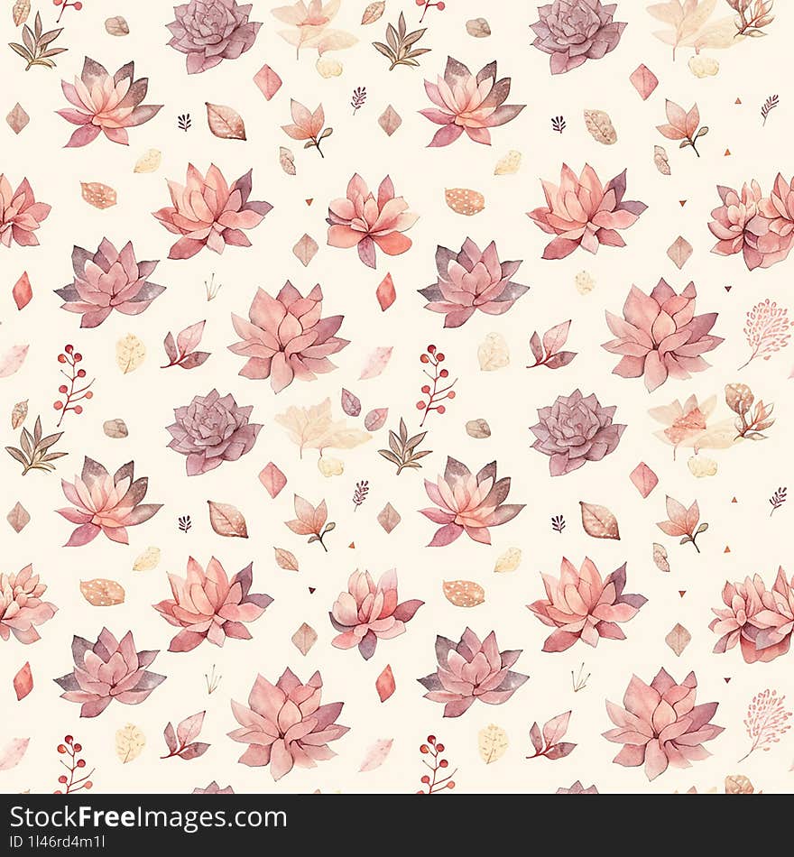 A Seamless Pattern Of Succulents In Teal And Brown Tones, Ideal For A Modern And Earthy Background.