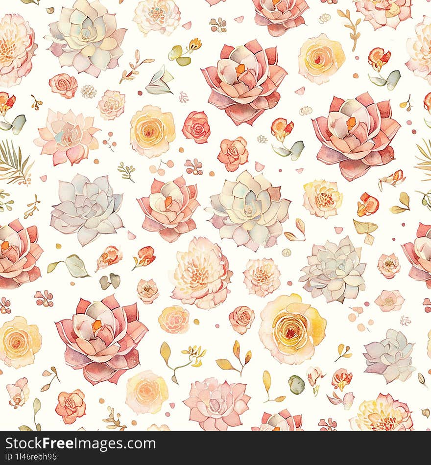 A repeating pattern of succulents in shades of green and pink, perfect for creating a natural and vibrant background.